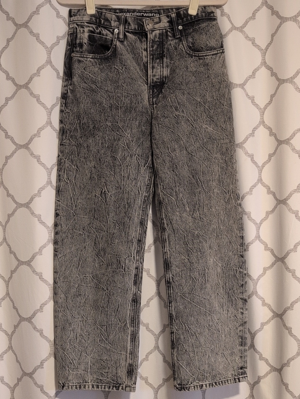 Alexander Wang Acid Washed Gray Black Relaxed Button Fly Jeans